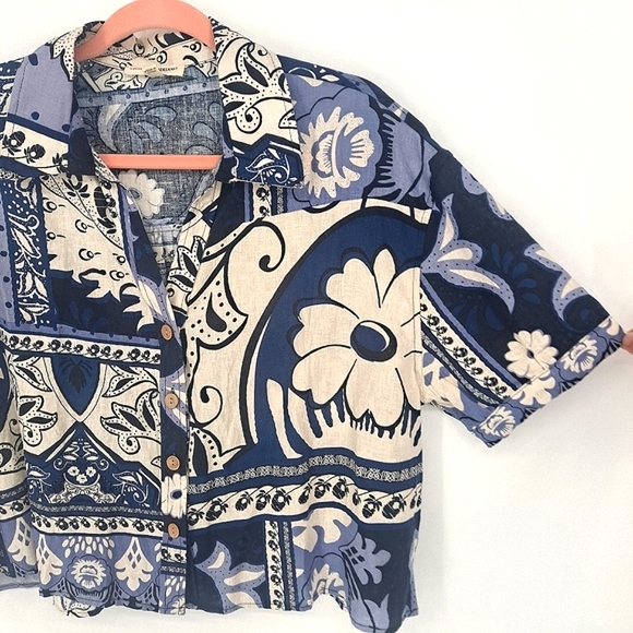 Christian Siriano Linen Blend Cropped Button Down Large - Picture 9 of 10